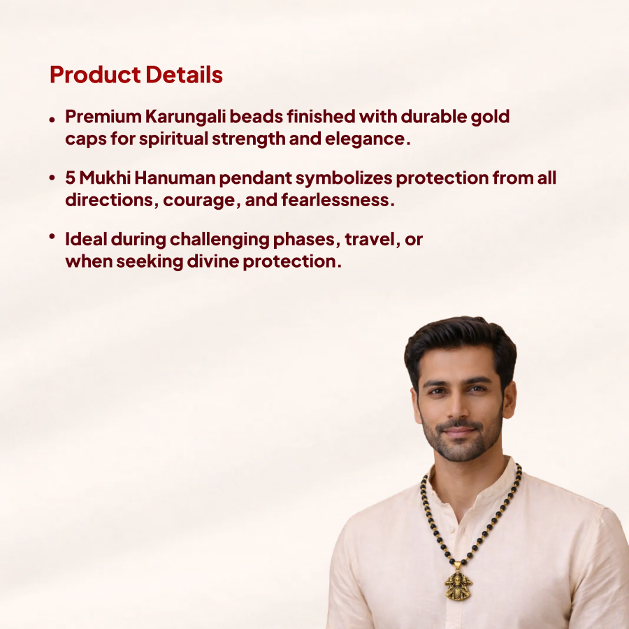 Karungali Gold Cap Mala with 5 Mukhi Hanuman Pendant