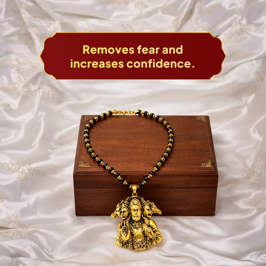 Karungali Gold Cap Mala with 5 Mukhi Hanuman Pendant