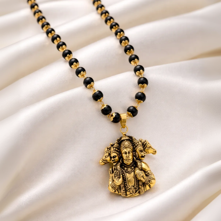 Karungali Gold Cap Mala with 5 Mukhi Hanuman Pendant