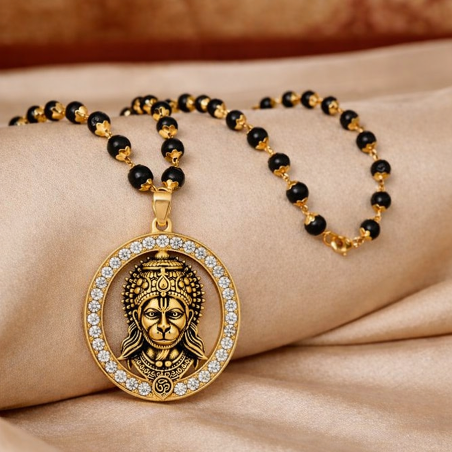 Karungali Gold Cap Mala with Hanuman Shakti Aura Pendant