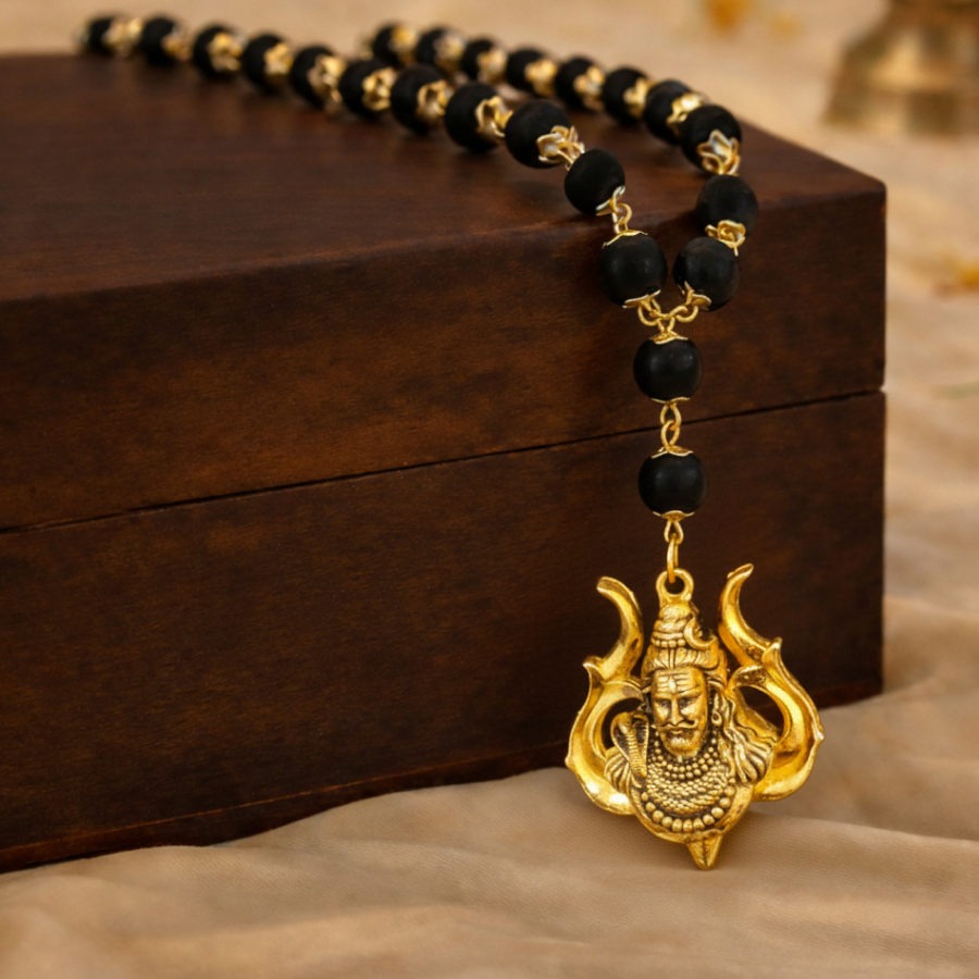 Karungali Gold Cap Mala with Mahadev Trishool Pendant