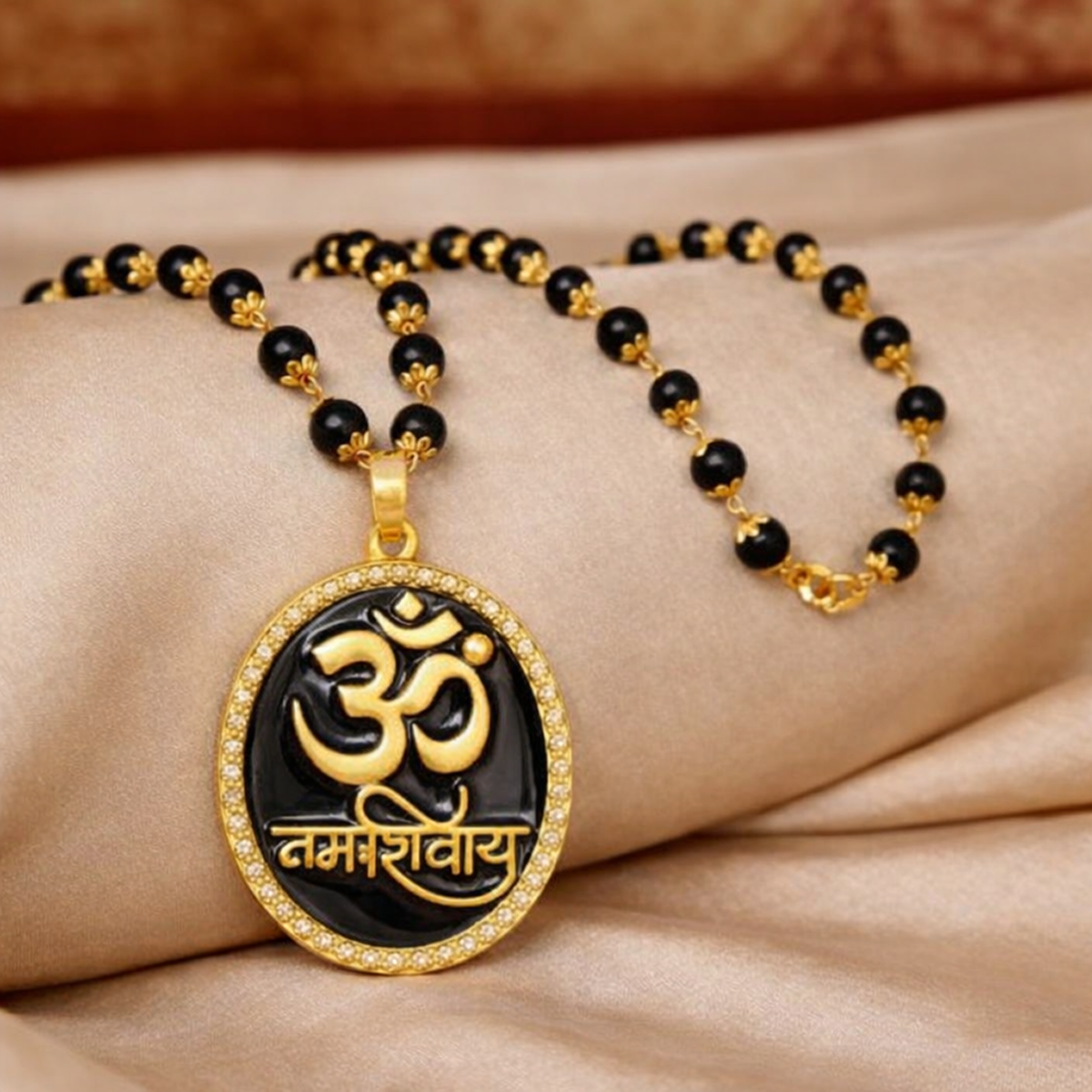 Karungali Gold Cap Mala with Om Nagarajaya Pendant