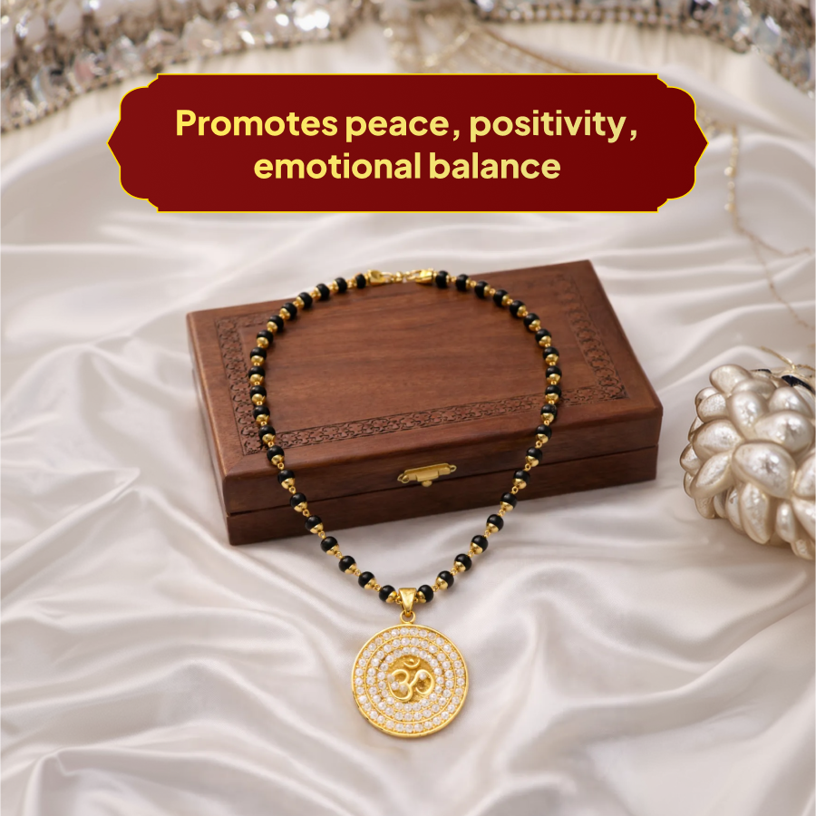 Karungali Gold Cap Mala with Om Pendant