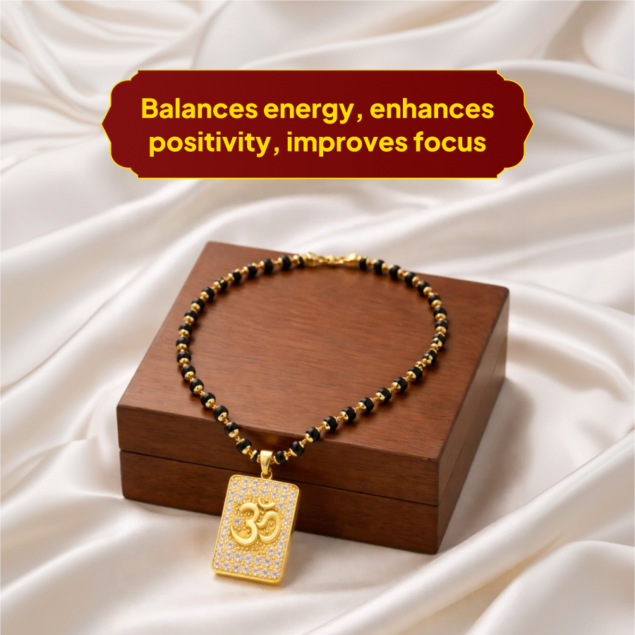 Karungali Gold Cap Mala with Om Yantra Pendant