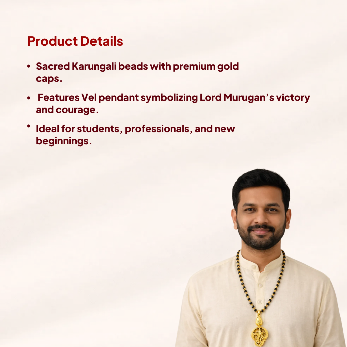 Karungali Gold Cap Mala with Vel Pendant