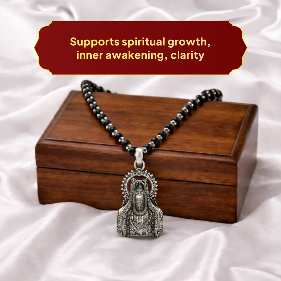 Karungali Silver Cap Mala with Arunachala Shiva Pendant