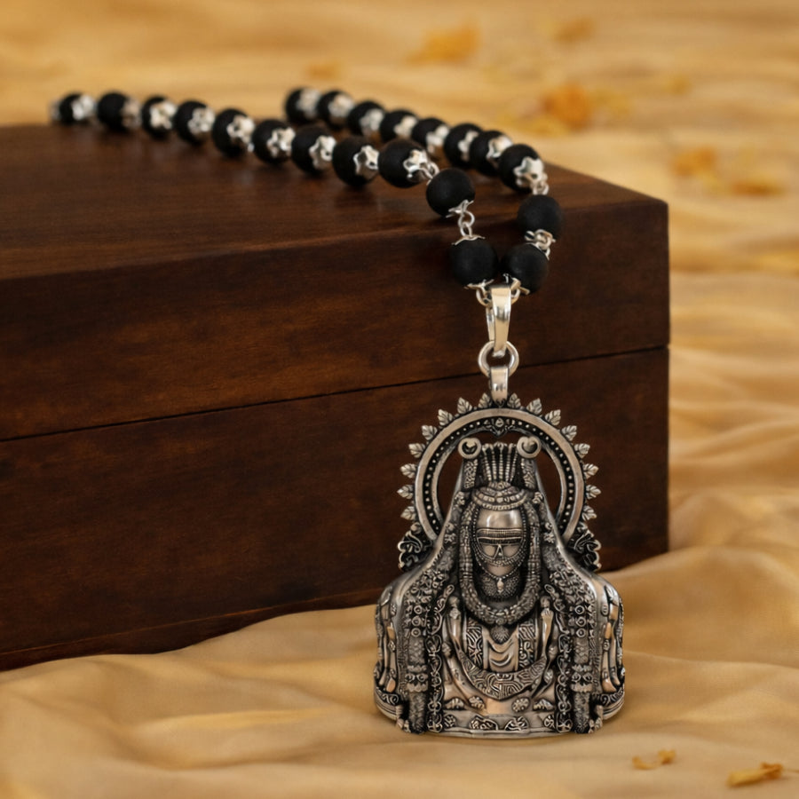 Karungali Silver Cap Mala with Arunachala Shiva Pendant