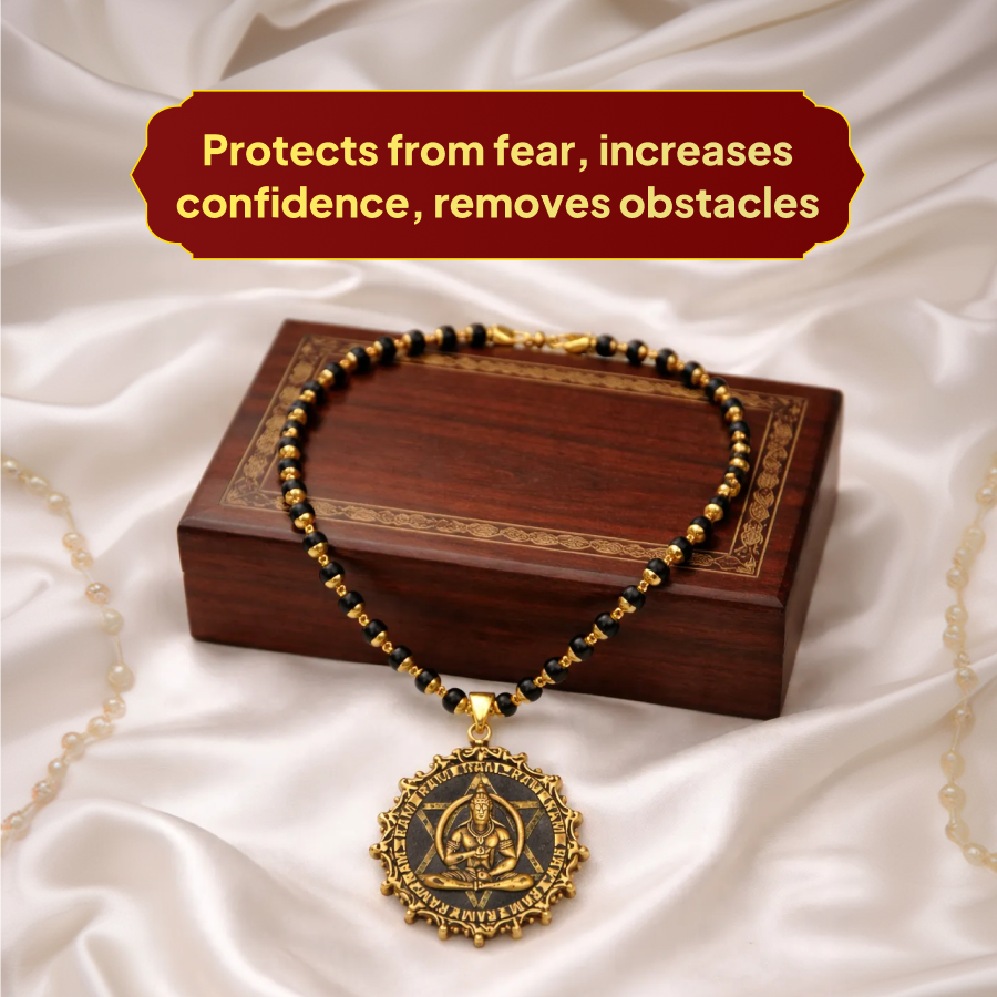 Karungali Gold Cap Mala with Hanuman Kavach Pendant