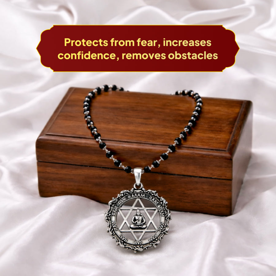 Karungali Silver Cap Mala with Hanuman Kavach Pendant