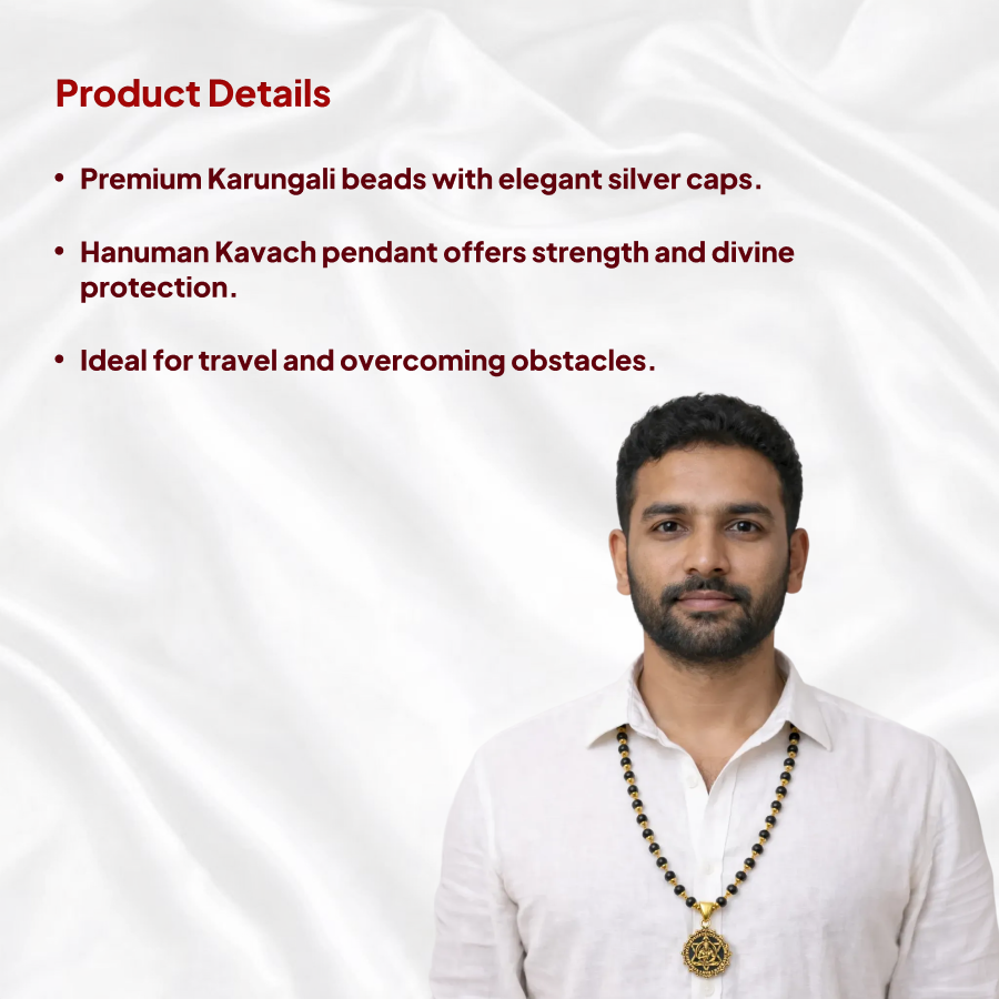 Karungali Gold Cap Mala with Hanuman Kavach Pendant