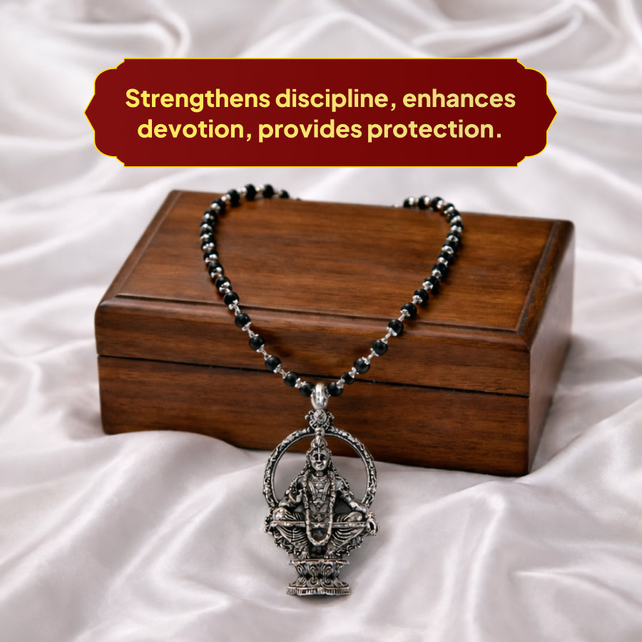 Karungali Silver Cap Mala with Lord Ayyappa Swamy Pendant