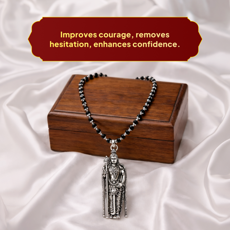 Karungali Silver Cap Mala with Lord Murugan Idol Pendant