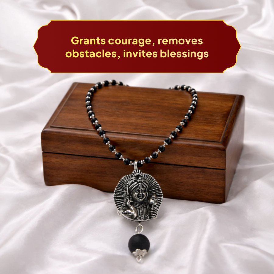 Karungali Silver Cap Mala with Lord Murugan with Karungali Bead Pendant