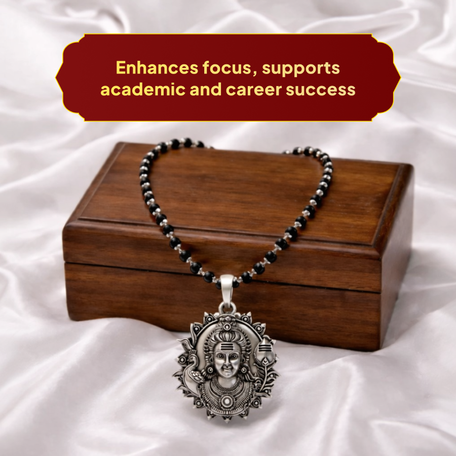 Karungali Silver Cap Mala with Lord Murugan Yantra Pendant