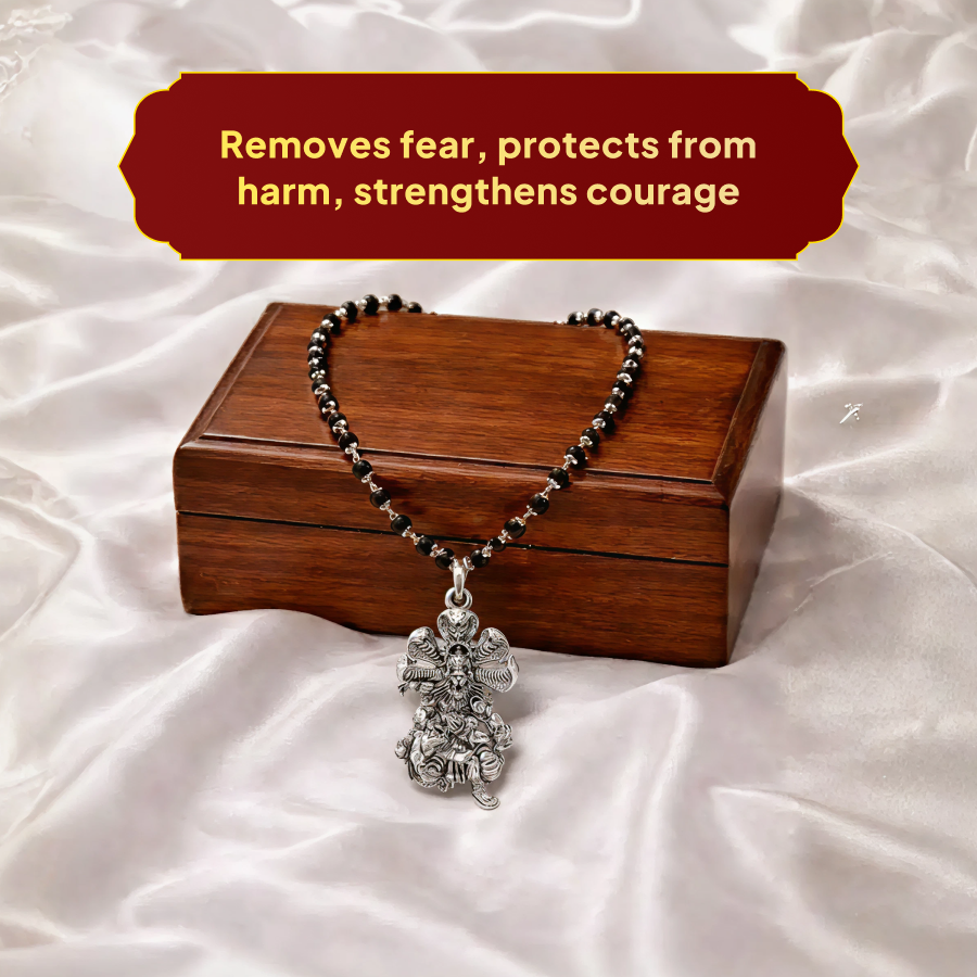 Karungali Silver Cap Mala with Lord Narasimha Pendant