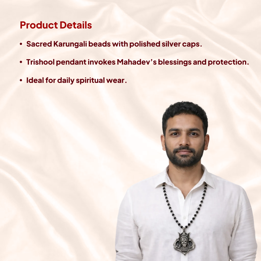 Karungali Silver Cap Mala with Mahadev Trishool Pendant