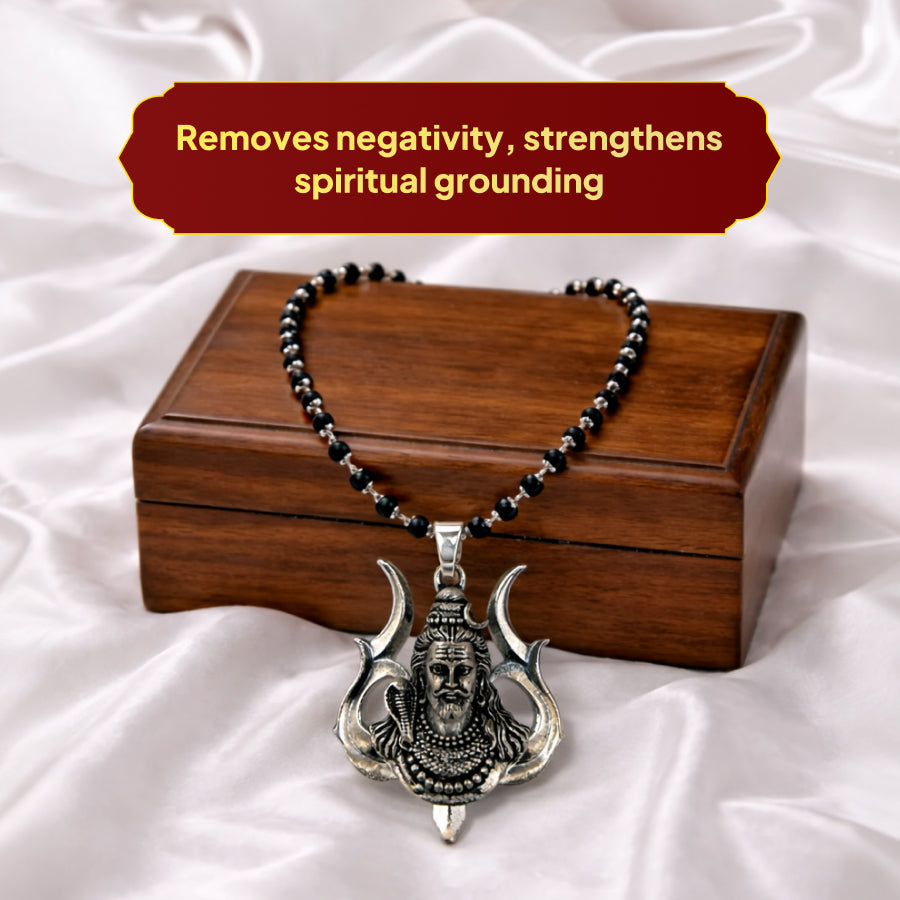 Karungali Silver Cap Mala with Mahadev Trishool Pendant