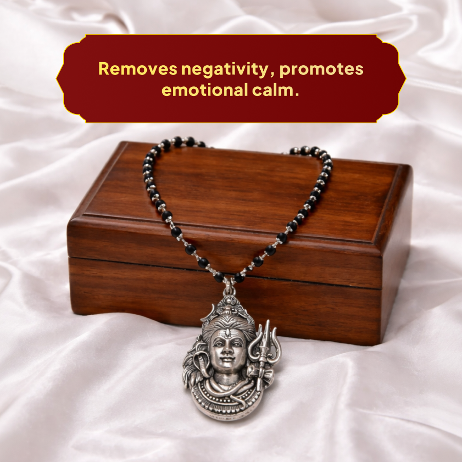 Karungali Silver Cap Mala with NeelKanth Shiva Pendant