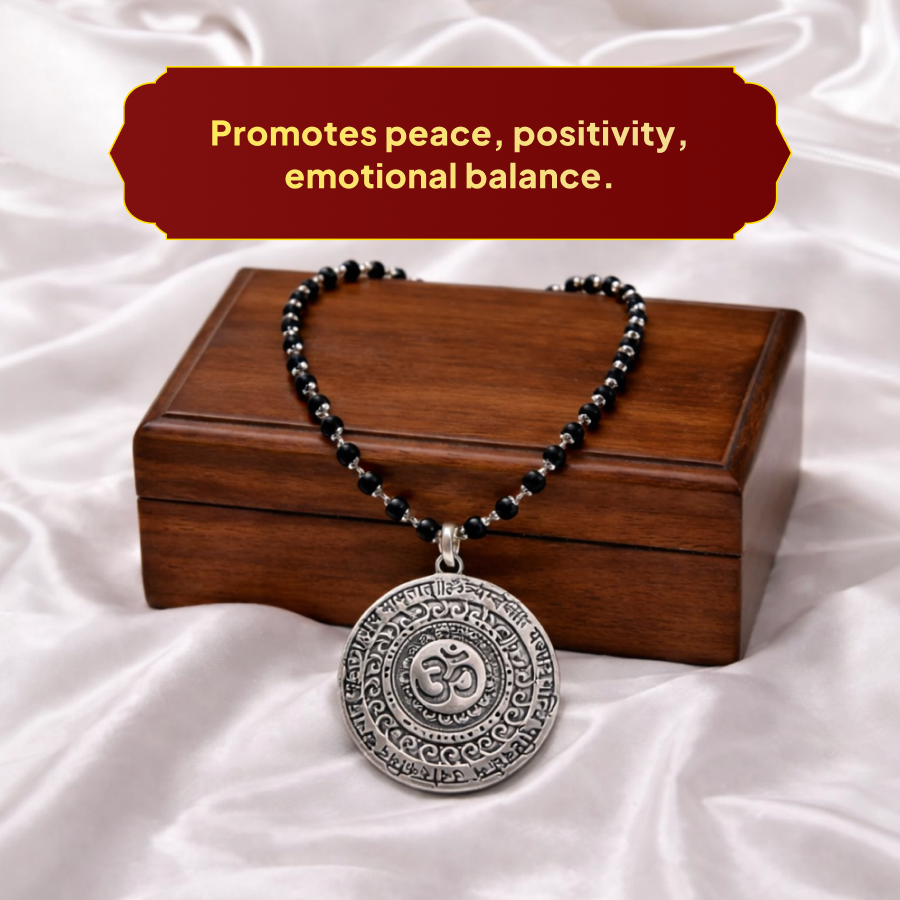 Karungali Silver Cap Mala with Om Pendant