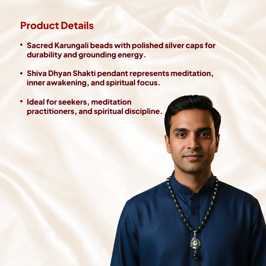 Karungali Silver Cap Mala with Shiva Dhyan Shakti Pendant