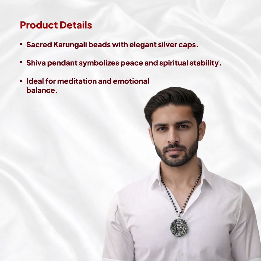 Karungali Silver Cap Mala with Shiv Pendant