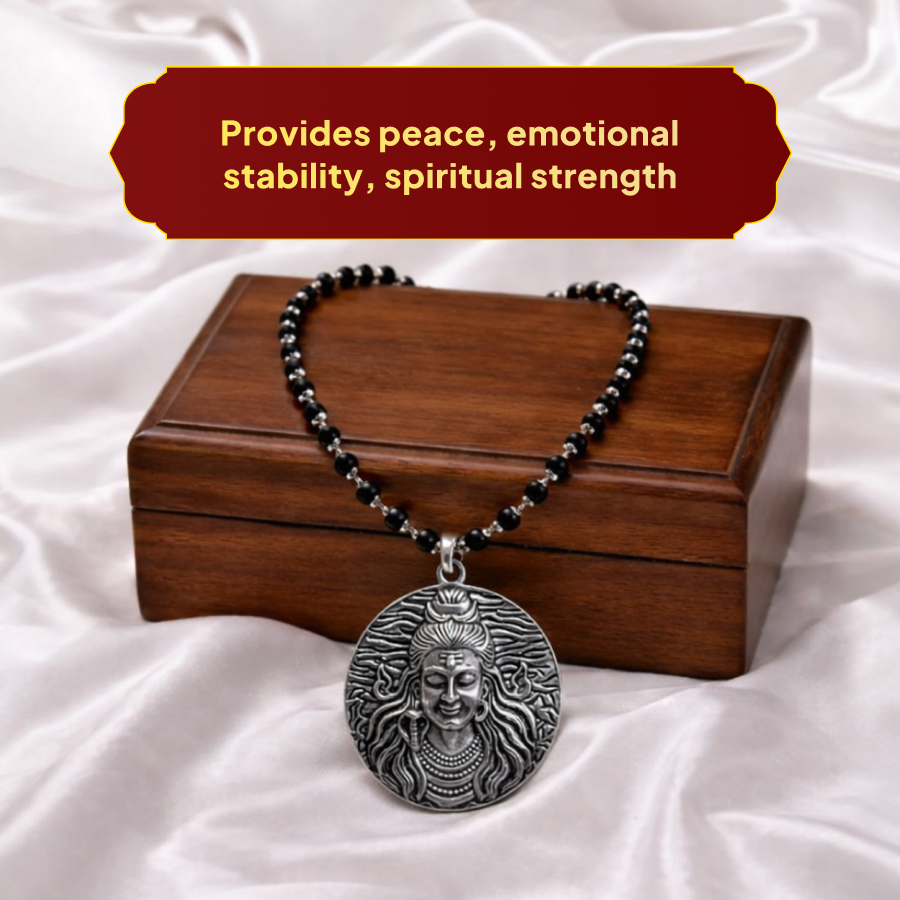 Karungali Silver Cap Mala with Shiv Pendant