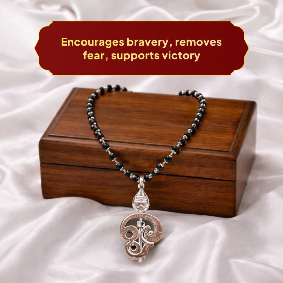 Karungali Silver Cap Mala with Vel Pendant