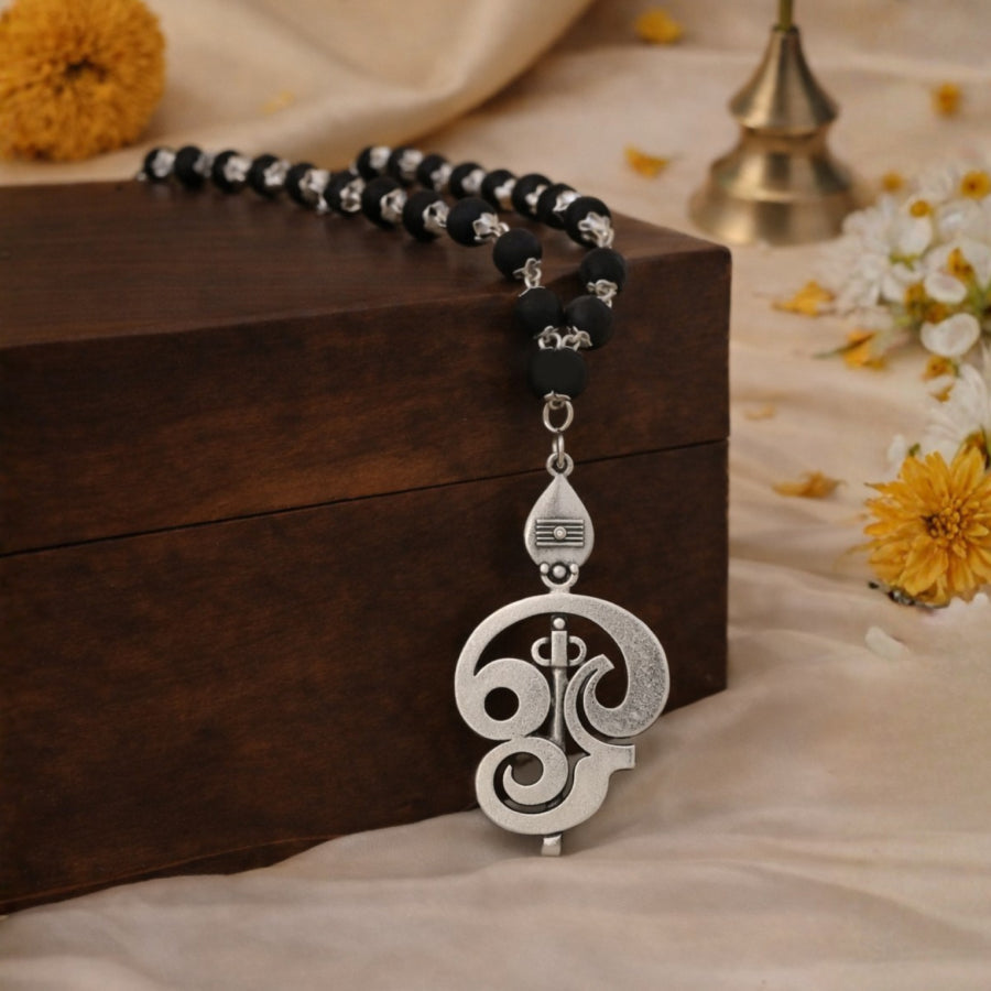 Karungali Silver Cap Mala with Vel Pendant