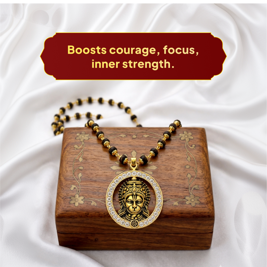 Karungali Gold Cap Mala with Hanuman Shakti Aura Pendant