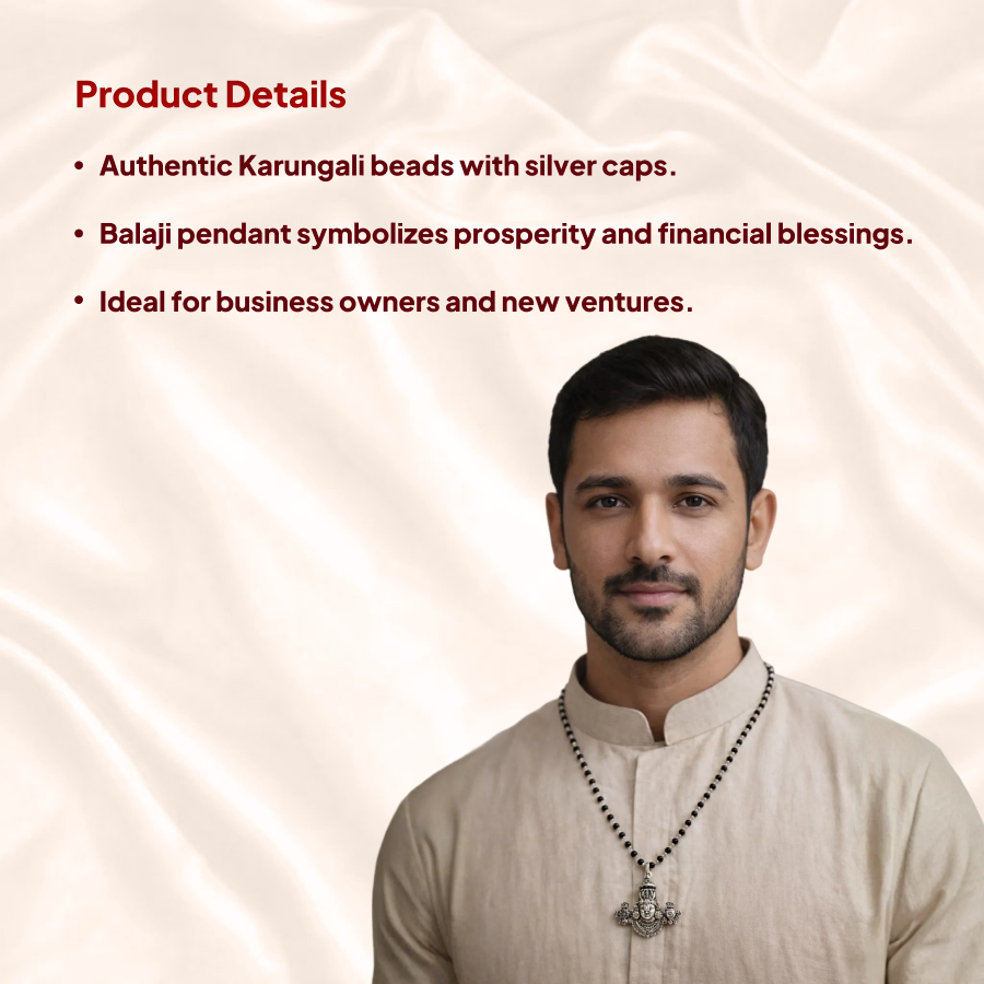 Karungali Silver Cap Mala with Lord Venkateswara Balaji Pendant