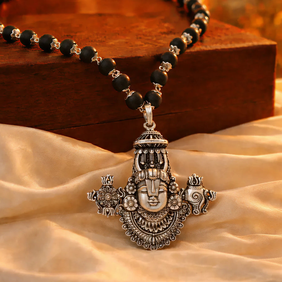 Karungali Silver Cap Mala with Lord Venkateswara Balaji Pendant