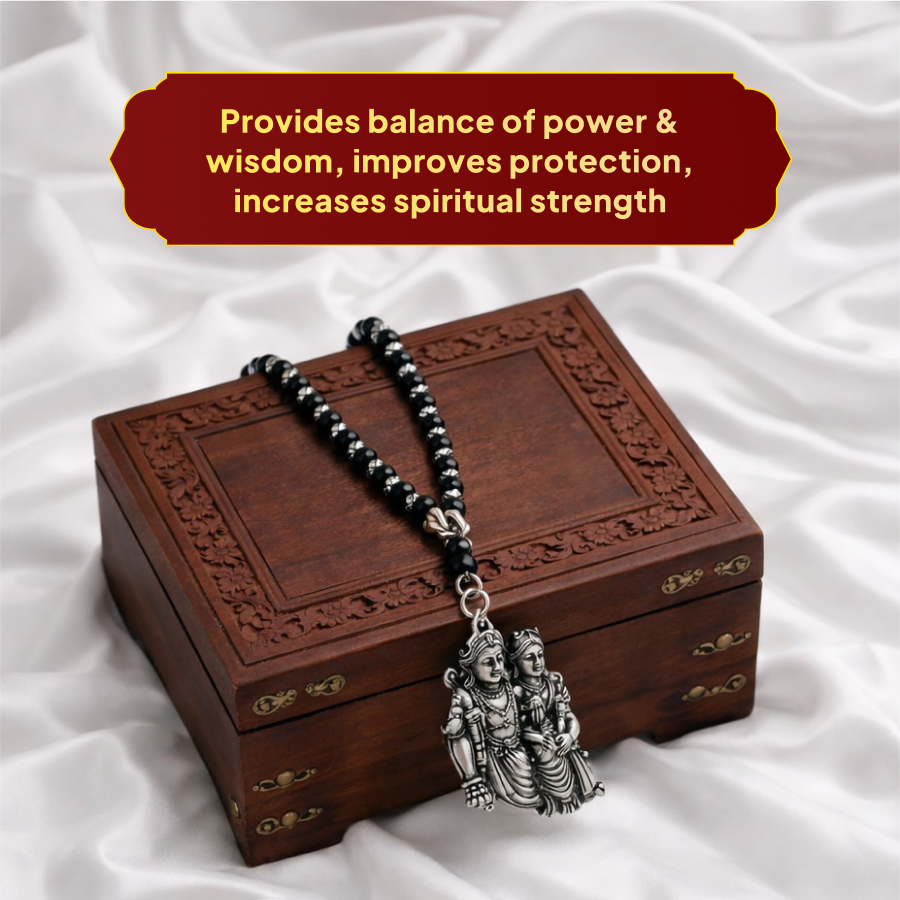 Karungali Silver Cap Mala with Shiv Murugan Pendant