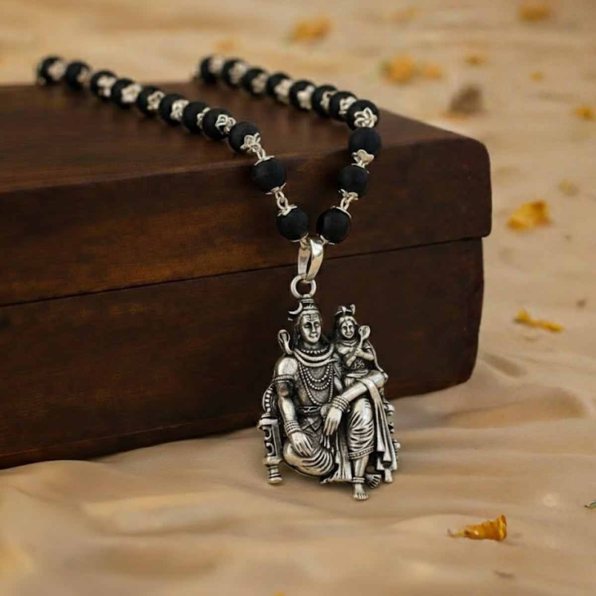 Karungali Silver Cap Mala with Shiv Murugan Pendant